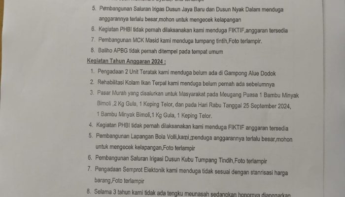 Beberapa Kegiatan Diduga Fiktif Dan Markup, Inspektorat Nagan Raya Diminta Audit Dana Desa Alue Dodok